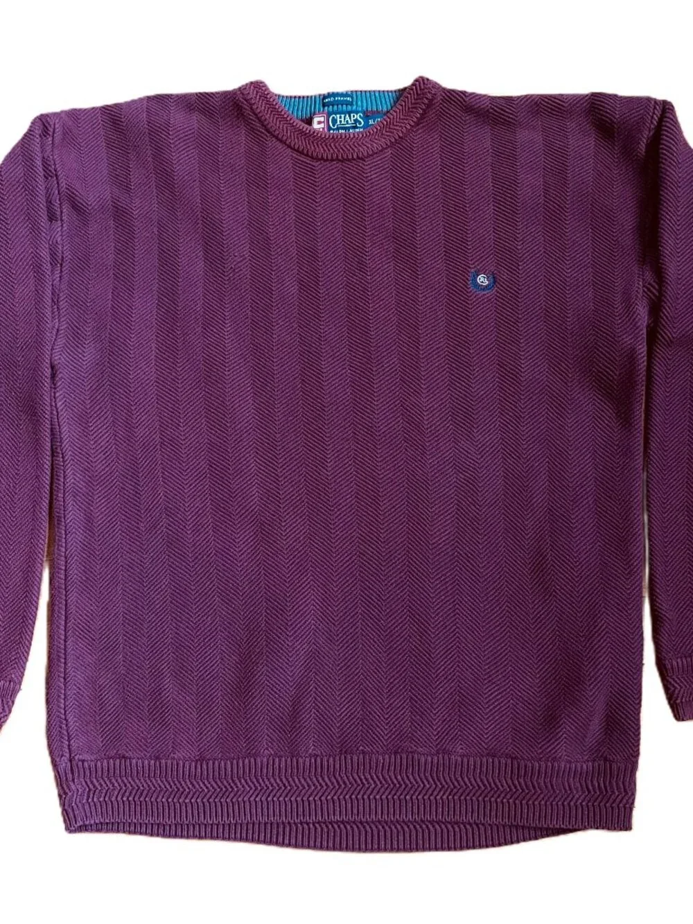 Vtg Chaps Ralph Lauren Herringbone Cotton Pullover Crewneck Sweater XL Burgundy